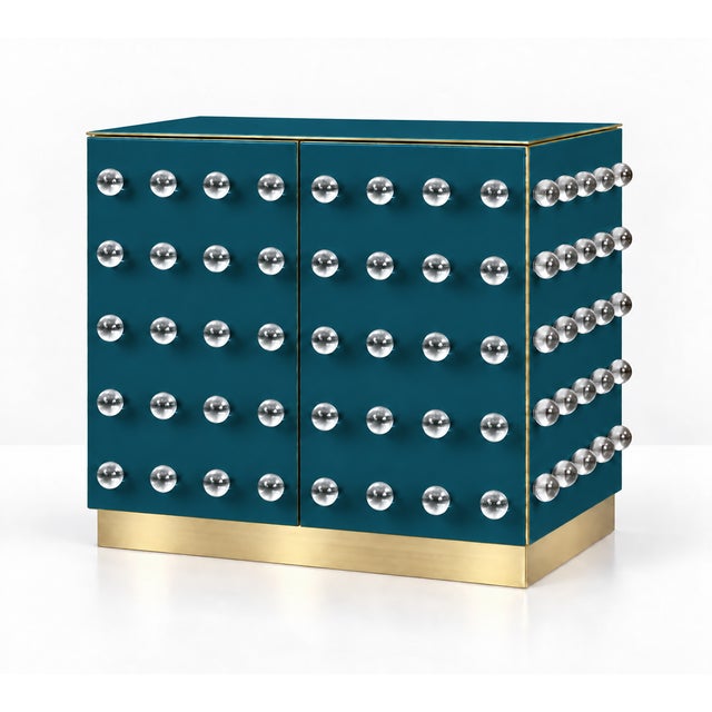 Contemporary Petrol Blue Murano Glass 90-Sphere Cabinet on Brass Plinth from Justfurnituress SRL For Sale - Image 3 of 9