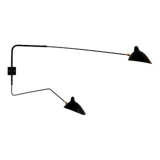 Modern Black Rotating Straight-Curved Arms Wall Lamp in Aluminum, Brass and Steel by Serge Mouille For Sale