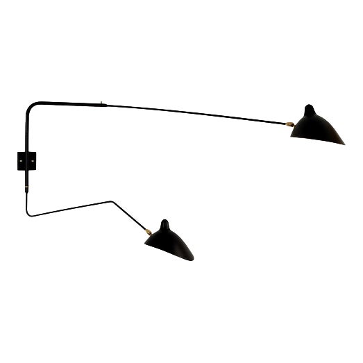 Modern Black Rotating Straight-Curved Arms Wall Lamp in Aluminum, Brass and Steel by Serge Mouille For Sale