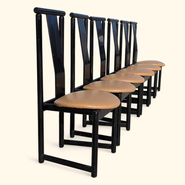 Set of Six BiF Postmodern Black Lacquer Dining Chairs, 1980s For Sale In Los Angeles - Image 6 of 17