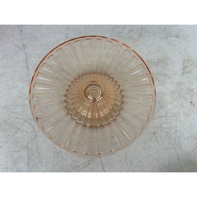 Early 20th Century Vintage Pink Depression Glass Ball Footed Cake Plate For Sale - Image 5 of 6