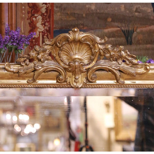 French 19th Century French Louis Philippe Giltwood Mantel Mirror With Carved Crest For Sale - Image 3 of 8