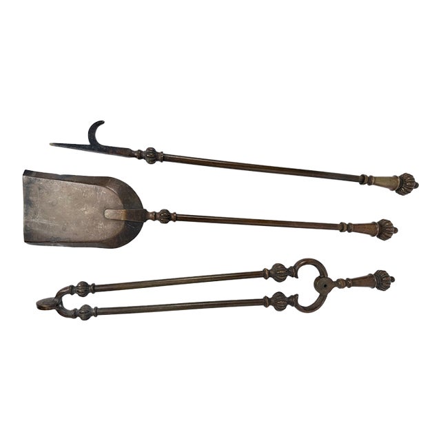 Rare 19th Century Cast Bronze Fireplace Tools Set of 3 Pieces For Sale