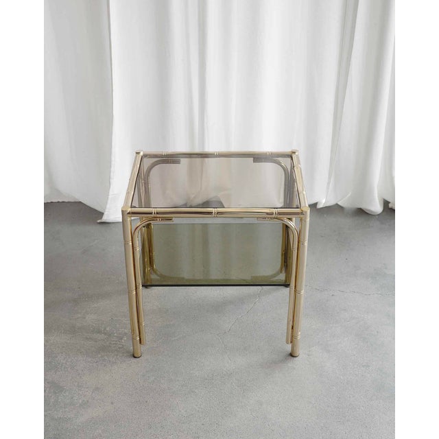 French Brass Side Table with Smoked Glass, 1970s For Sale - Image 4 of 7