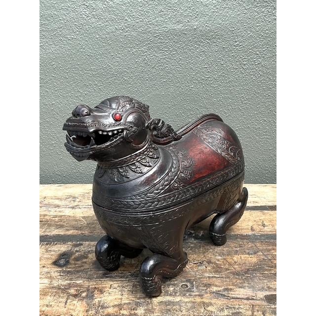 Vintage Asian Carved Wood Lion Box For Sale - Image 9 of 12