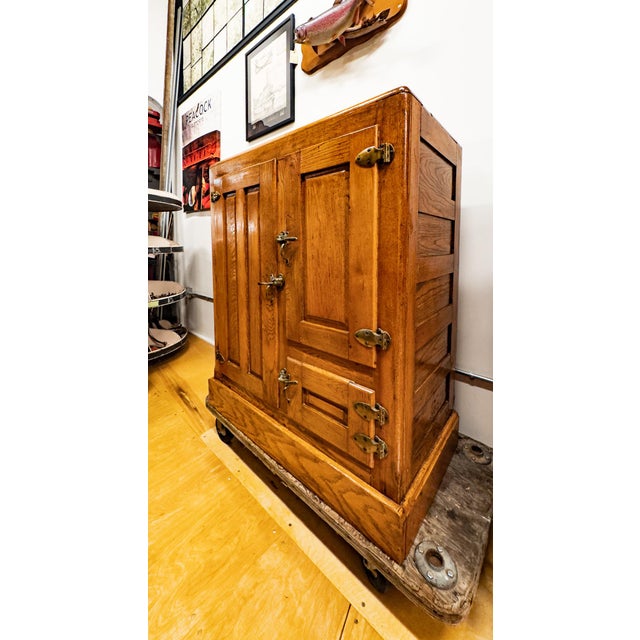 Brown Antique Oak Ice Box For Sale - Image 8 of 16
