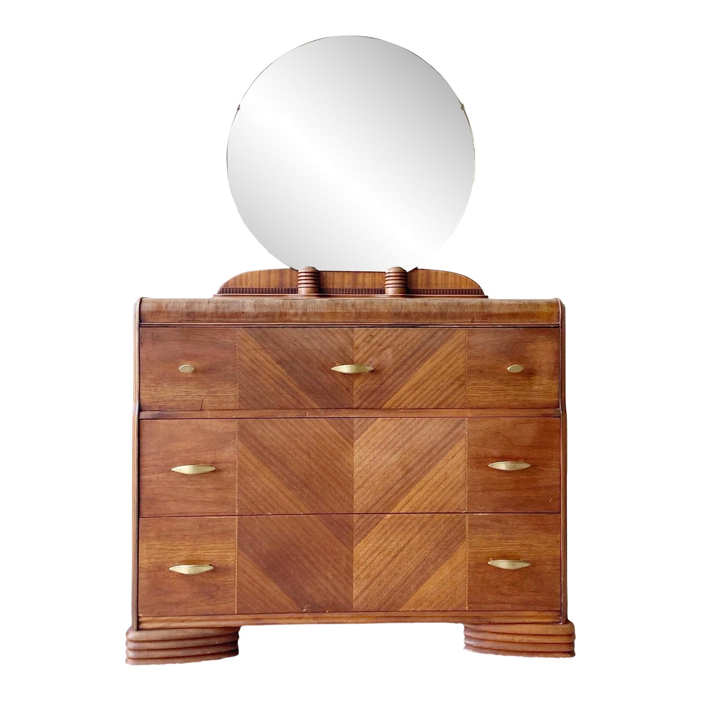 Art Deco Wooden Waterfall Chest of Drawers With Mirror Chairish