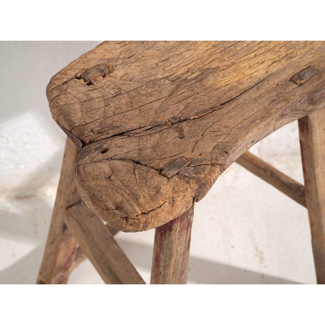 Antique Wabi Sabi Stool in Elm, 1900s For Sale - Image 4 of 8
