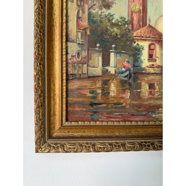 Wood 1950’s Vintage B. Hensel Impressionist European Canal Landscape Oil Painting, Wood Frame For Sale - Image 7 of 12