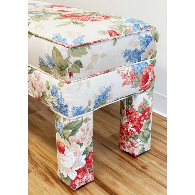 Vintage Floral Pattern Upholstered Parsons Style Bench For Sale - Image 10 of 11