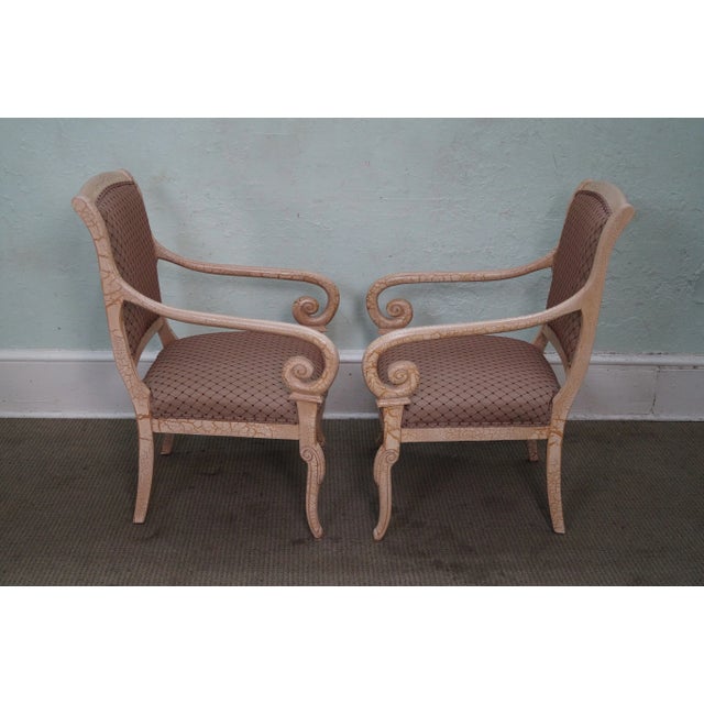 Hollywood Regency Crackle Painted Regency Arm Chairs - Pair For Sale - Image 3 of 10