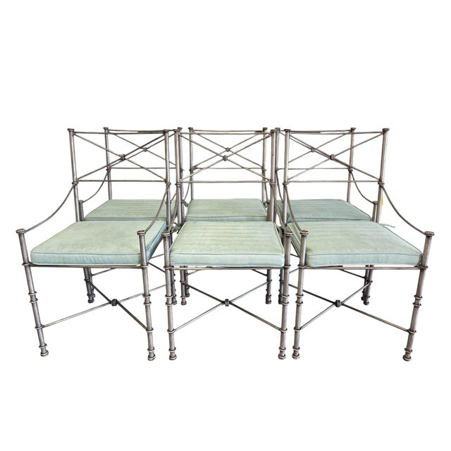 Silver Giacometti Style Iron Dining Chairs, Set of 6, Neoclassical, Regency For Sale - Image 8 of 11