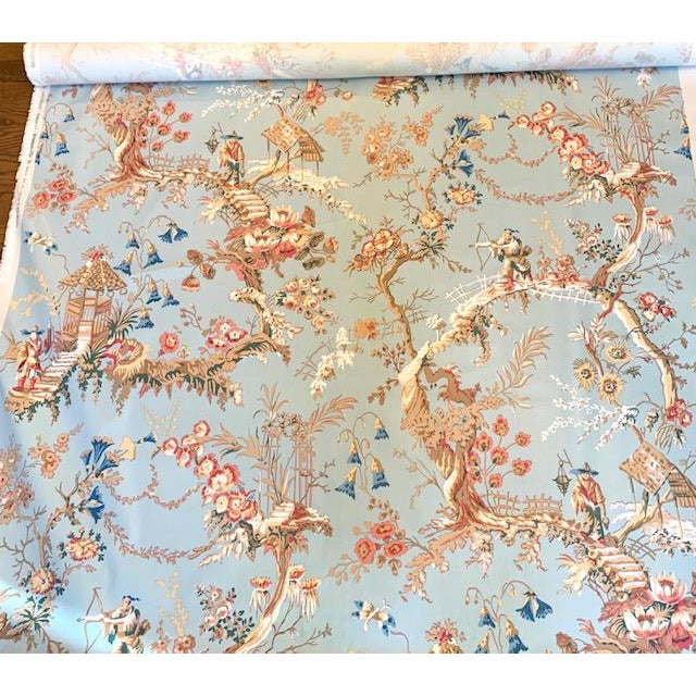 Chinoiserie Brunschwig and Fils "Chinese Landscape" Cotton Chintz Blue Fabric -12 Yds For Sale - Image 3 of 12