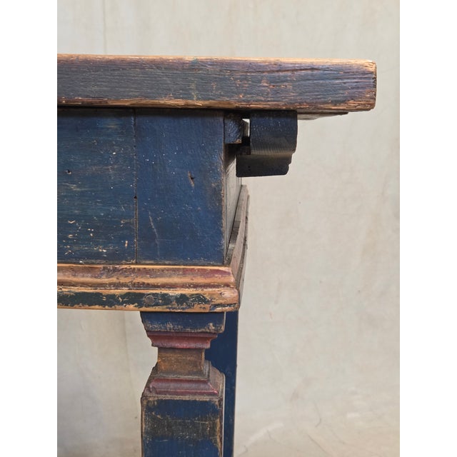 Antique European Rustic Painted Pine Baker's Table, Romania, 1761 For Sale - Image 12 of 18