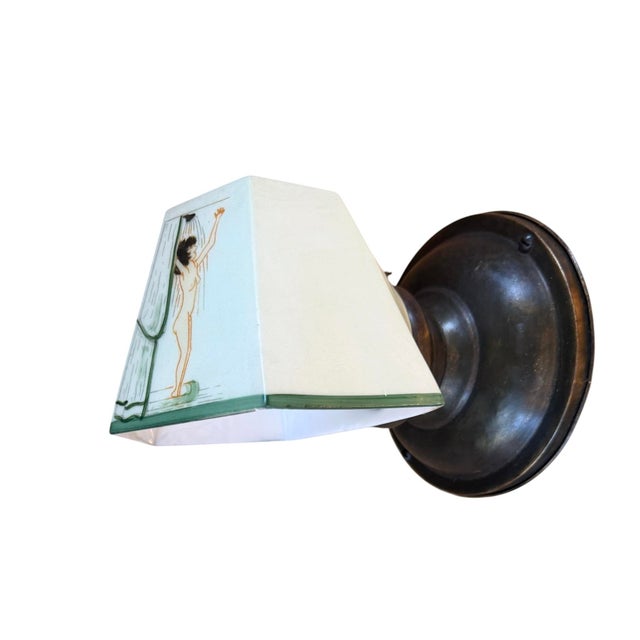 Early 20th Century Rare Mid Century Hand Painted Girl in Shower Wall Sconce For Sale In Los Angeles - Image 6 of 8