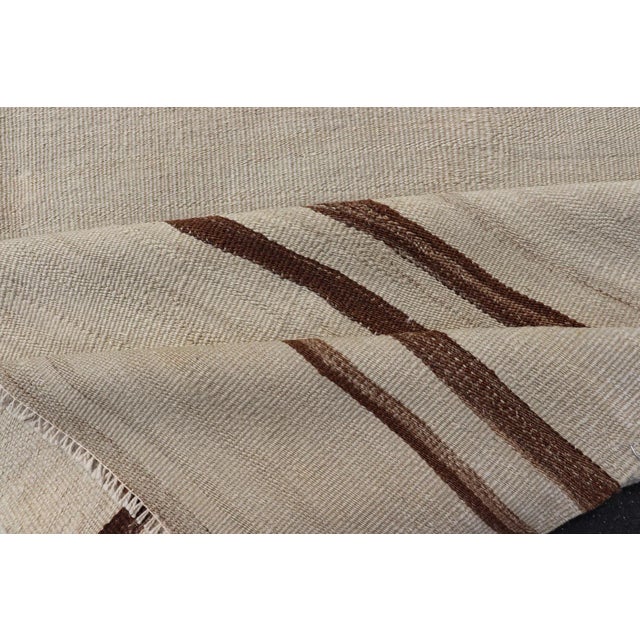 Mid 20th Century Minimalist Design Vintage Kilim Runner With Stripes in Brown and Ivory For Sale - Image 11 of 12