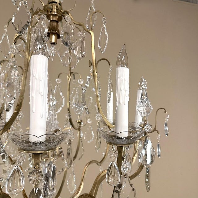 Brass Elegant Parisian Style Brass and Cut Crystal Chandelier For Sale - Image 8 of 16