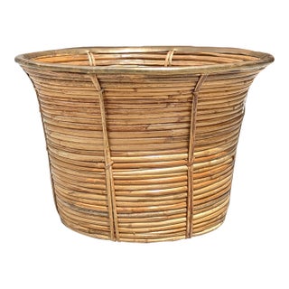 Rattan & Brass Planter / FloorVessel For Sale