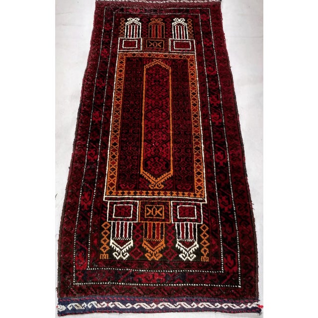 Tribal Vintage Baluch Prayer Rug, Hand-Knotted Wool, Mid-20th Century For Sale - Image 3 of 7