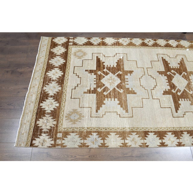 1970s Vintage Handmade Wool Cotton Beige Runner Rug For Sale - Image 11 of 11