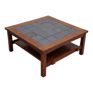 Stickley Mission Oak Collection Tile Top Coffee Cocktail Table Twilight Gray Fulper 2001 For Sale