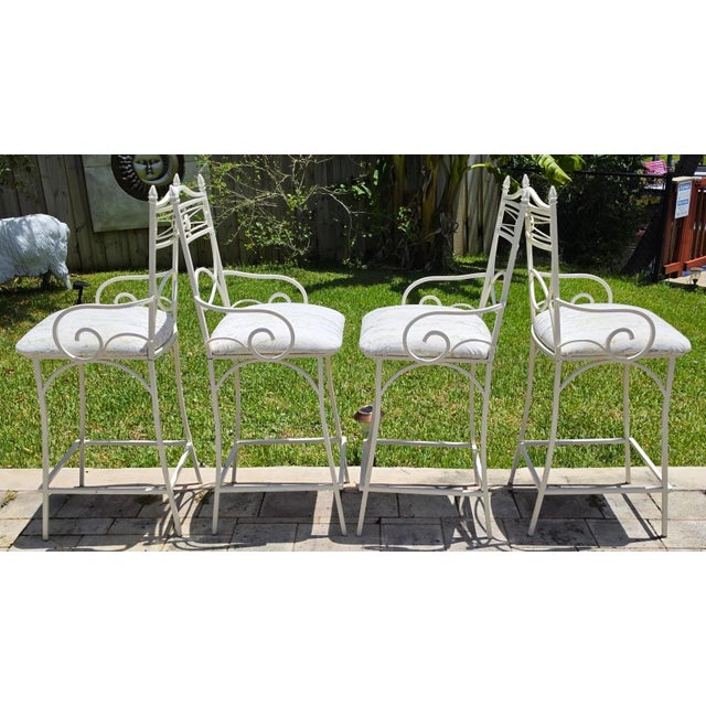 Set of 4 Vintage Coastal Palm Beach Regency Metal Barstools. For Sale - Image 12 of 18