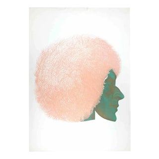 Giacomo Porzano, Profile in Pink and Green, Etching, 1972 For Sale