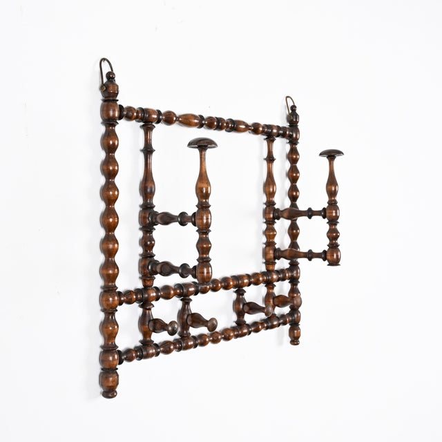 Brown Victorian Bobbin-Turned Walnut Adjustable Coat Rack, Engalnd, 1900s For Sale - Image 8 of 15