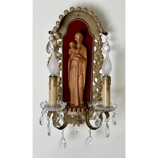 Hollywood Regency Wall Lamp with Mother Mary and Baby Jesus, 1950s For Sale - Image 13 of 18