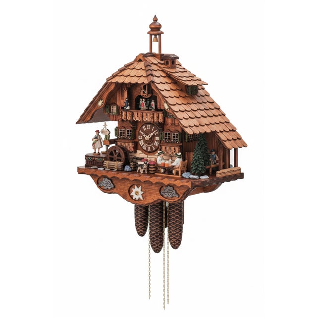 Handmade Black Forest Chalet Double Beer Drinker Musical Clock For Sale - Image 4 of 6