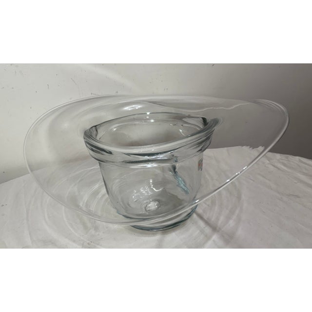 Transparent 1960s Large Lifesize Blenko Hand Blown Art Studio Glass Cowboy Hat Sculpture Vase For Sale - Image 8 of 12