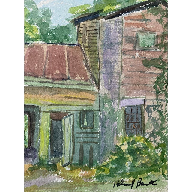 American 1956 Rural Barn Landscape Watercolor Painting For Sale - Image 3 of 4