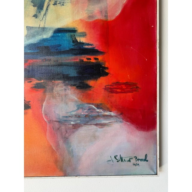 Textile 1960s Vintage Expressionist Abstract Acrylic on Canvas Painting For Sale - Image 7 of 12