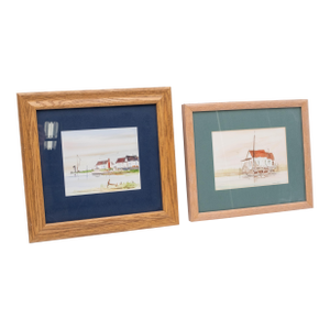 Pair of Nautical Watercolor Stilt Homes Sailboats Paintings Signed George D Post