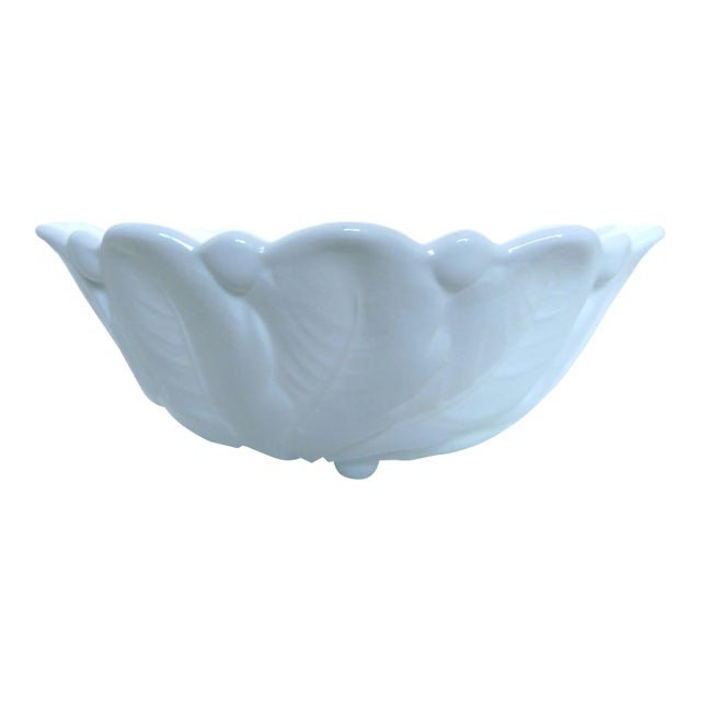 Mid-Century Scalloped Edge White Milk Glass Footed Bowl by Indiana Glass For Sale