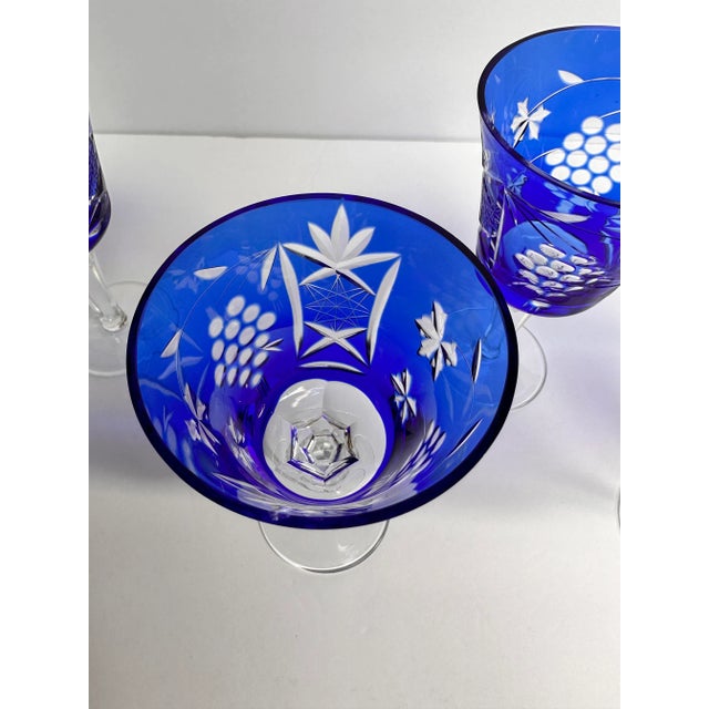 Cobalt Blue Cut to Clear Crystal Glasses- Set of 5 For Sale - Image 9 of 11