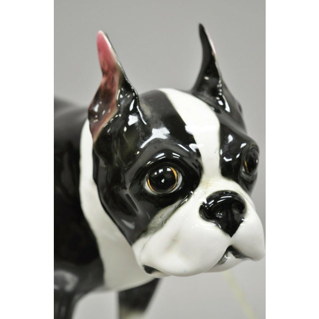 Vintage Mid Century Ceramic Black White Boston Terrier Dog Figurine