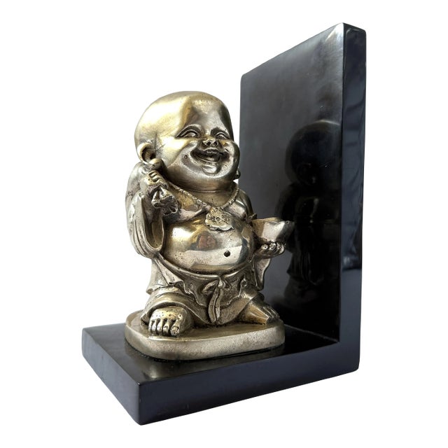 Vintage Bronze - Laughing Buddha Bookend For Sale