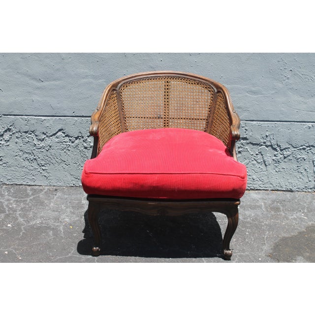 c1950's Traditional style Caned Side Chair. Red textile.