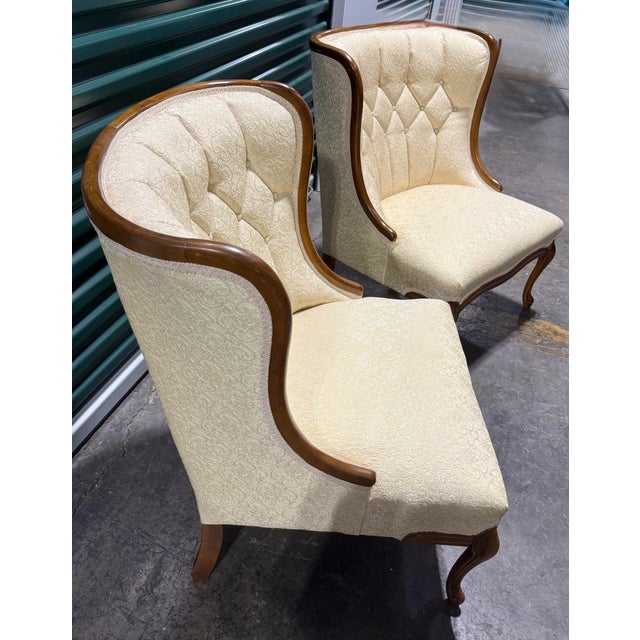 Early 19th Century Pair of Antique Tufted Back Accent Chairs For Sale - Image 5 of 12