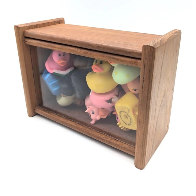 Chestnut 1970s Teak Wood Flip Lid Box With Glass Front For Sale - Image 8 of 10