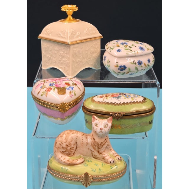 Shabby Chic Vintage Curated Collection Fine Porcelain Trinket Boxes Featuring Tiffany & Co., Limoges & Lenox- Set of 5 For Sale - Image 3 of 18