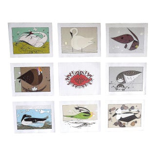 Vintage Charley Harper Modernist Abstracted Bird Lithographs (10.75" X 8.25") - Set of 9 For Sale
