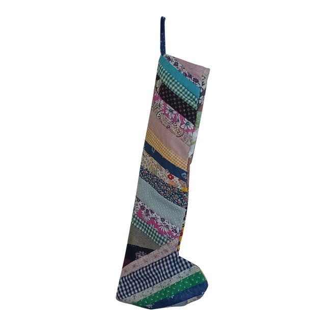 1960s Fabric 'Crazy Quilt' Style Christmas Stocking For Sale