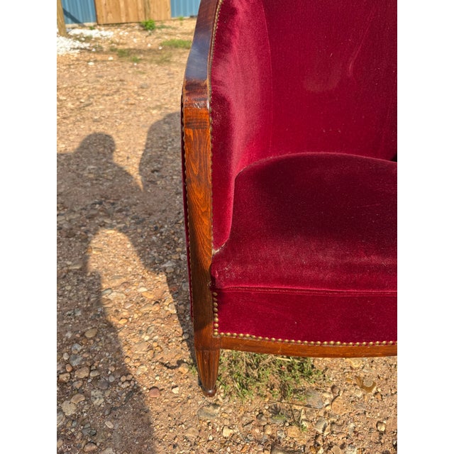 Ruby Red 1940s Classic French Art Deco Barrel Back Club Chairs - A Pair For Sale - Image 8 of 12