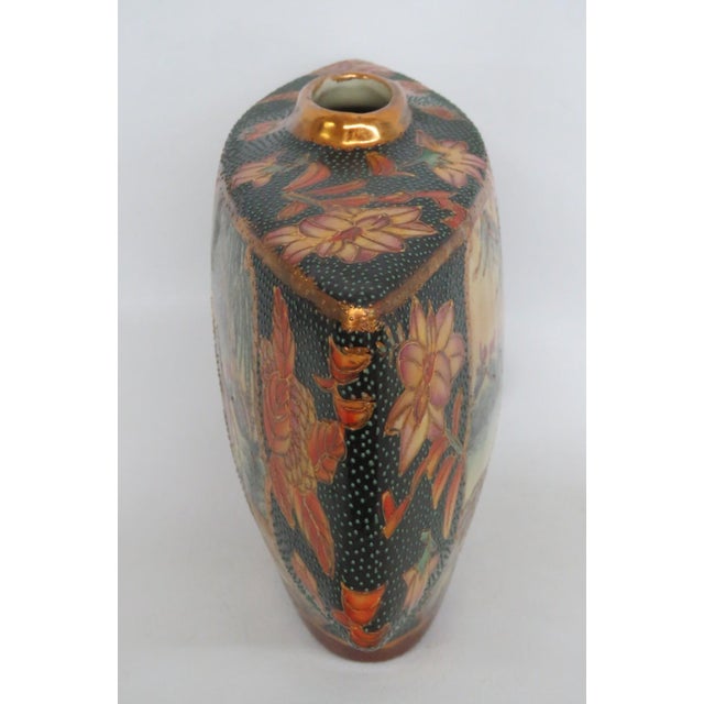 Satsuma Style Fan Shaped Pillow Vase Hand Painted Geisha and Flowers Motif 5056b For Sale - Image 9 of 18