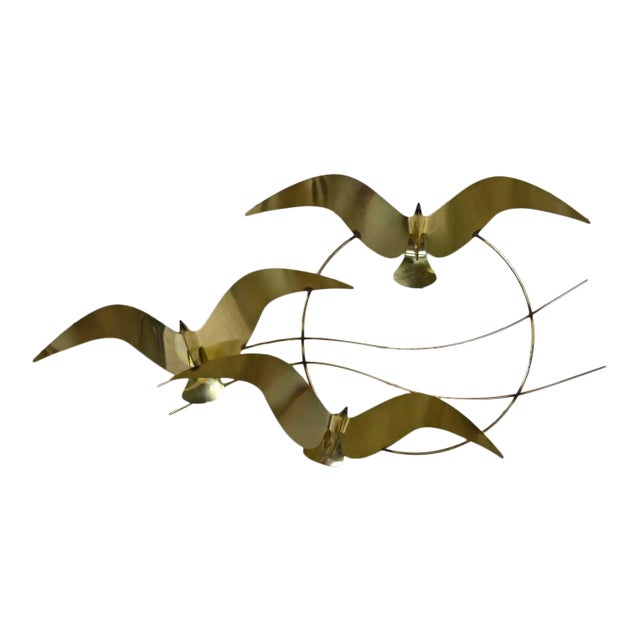 C Jere Brass Plated Bird Flock of Seagulls Wall Sculpture Signed Dated 1985 For Sale