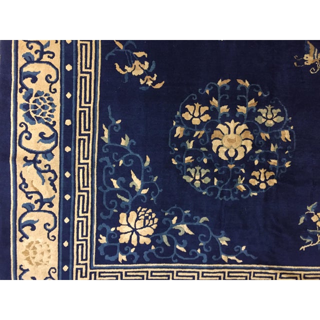 Textile 19th Century Chinese Blue and White Woolen Rug, 1870s For Sale - Image 7 of 18