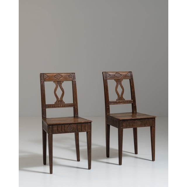 Pair of 19th Century French Chestnut Brown Carved Oak Chairs For Sale - Image 14 of 15