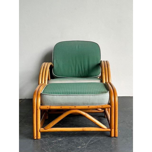 Mid-Century Modern Vintage 1950s Beverly Hills Rattan Lounge Chairs and Ottoman For Sale - Image 3 of 12